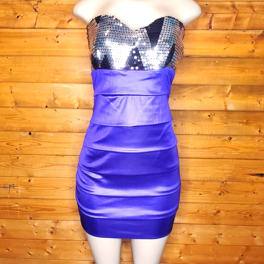 ❤ Sabore sequins strapless bodycon short stretch dress size L